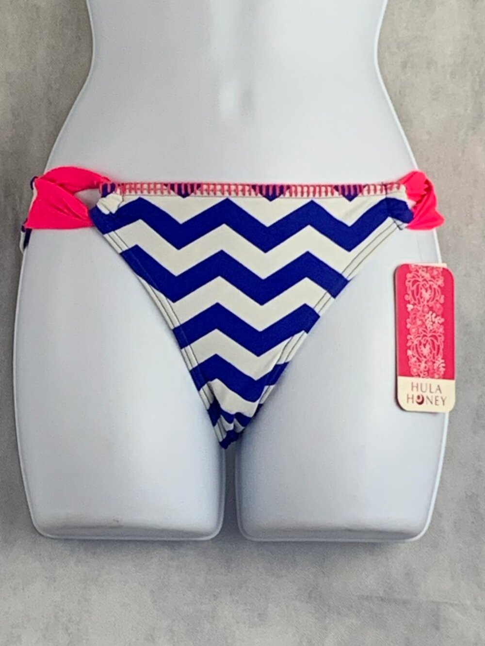 Hula Honey Juniors Chevron Stripe Hipster Bikini Swim Bottom, Blue White, XS